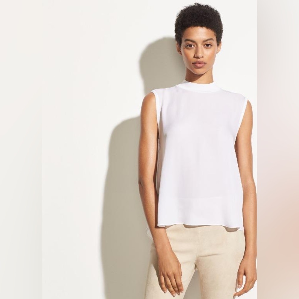 Vince white silk mock neck tank top size Large